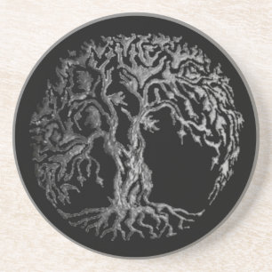 Dessous De Verre En Grès Arbre de Mehndi de la vie (henné) (argent)