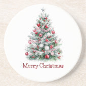 Dessous De Verre En Grès Arbre de Noël de menthe rouge (Devant)