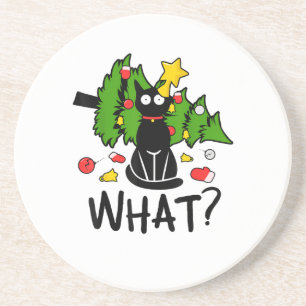 Dessous De Verre En Grès Arbre de Noël drôle de chat noir Noël humour joyeu
