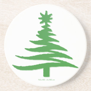 Dessous De Verre En Grès Arbre de Noël Moderne Pochoir Imprimé Vert
