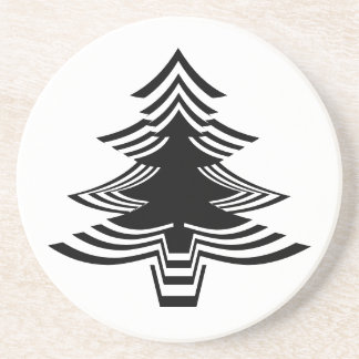 Dessous De Verre En Grès Arbre de Noël noir et blanc minimaliste
