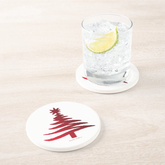 Dessous De Verre En Grès Arbre de Noël Rouge (Côté)