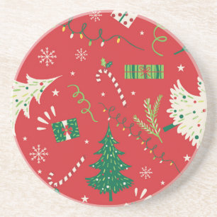 Dessous De Verre En Grès Arbre de Noël vintage : design ornemental.