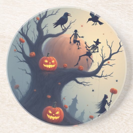 Dessous De Verre En Grès Arbre d'Halloween sinistre (Devant)