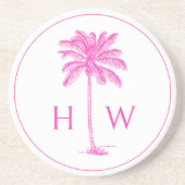 Dessous De Verre En Grès Arbre Palmetto Rose et Blanc Monogramme (Devant)