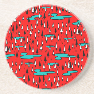 Dessous De Verre En Grès Arbres à main levée : motif de Noël scandinave.