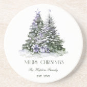 Dessous De Verre En Grès Arbres de Noël pourpres et verts (Devant)