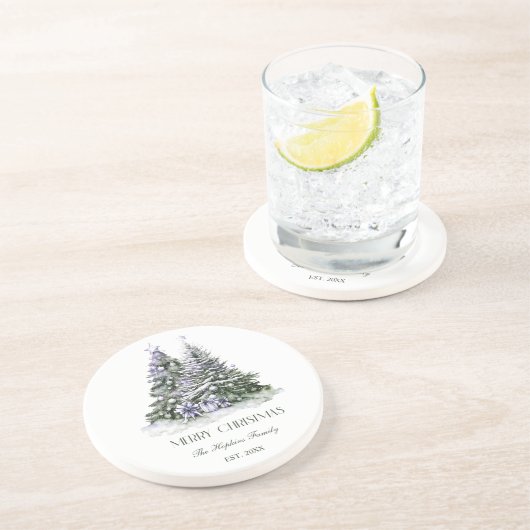 Dessous De Verre En Grès Arbres de Noël pourpres et verts (Côté)