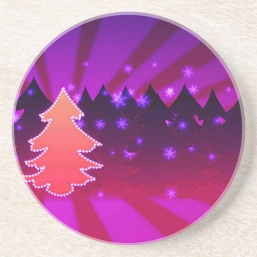 Dessous De Verre En Grès Arbres de Noël Tons de pourpre (Devant)