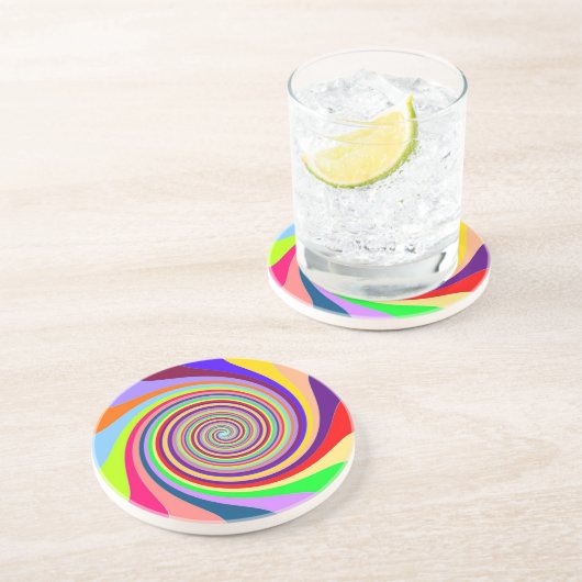 Dessous De Verre En Grès Arc-en-ciel brillant psychédélique pop art (Côté)