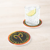 Dessous De Verre En Grès ARIES ZODIAC ANNIVERSAIRE JEWEL ROUGE RUBY, Or, no (Côté)