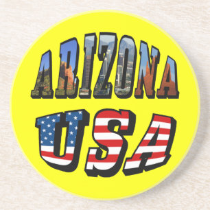 Dessous De Verre En Grès Arizona Picture et USA Flag Text