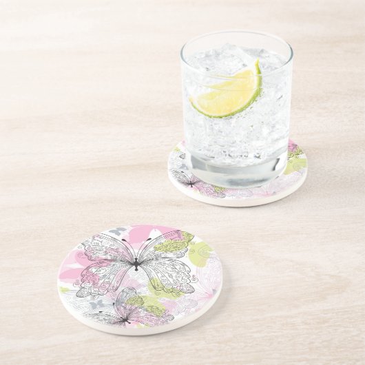 Dessous De Verre En Grès Arrière - plan avec le papillon (Côté)