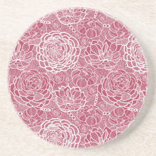Dessous De Verre En Grès Arrière - plan bleu de motif de fleurs de dentell