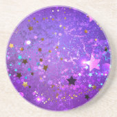 Dessous De Verre En Grès Arrière - plan de feuille violet avec étoiles (Devant)