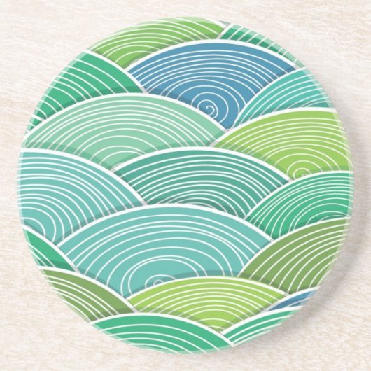 Dessous De Verre En Grès Arrière - plan des vagues vertes abstraites (Devant)