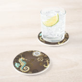 Dessous De Verre En Grès Arrière - plan en bois avec cheval de mer mécaniqu (Côté)