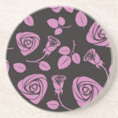 Dessous De Verre En Grès Arrière - plan rose floral (Devant)