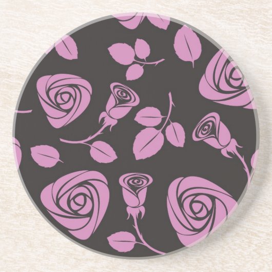 Dessous De Verre En Grès Arrière - plan rose floral (Devant)