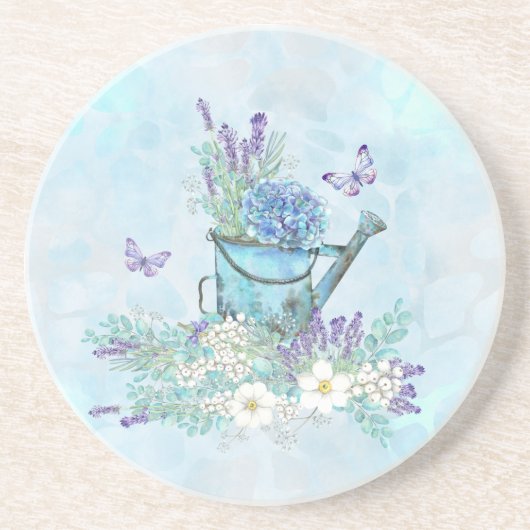 Dessous De Verre En Grès Arrosage avec fleurs et papillons d'été (Devant)