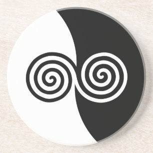 Dessous De Verre En Grès Art abstrait avec cercles en spirale en noir et bl