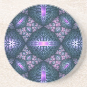 Dessous De Verre En Grès Art abstrait de fractale 3D motif bleu violet rose