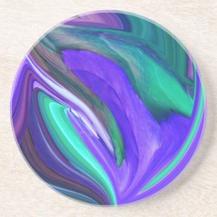 Dessous De Verre En Grès Art Abstrait Purple N Feuille Turquoise