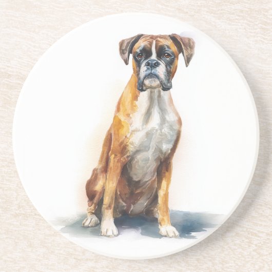 Dessous De Verre En Grès Art aquarelle de chien Boxer (Devant)