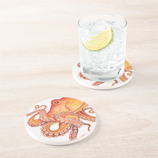 Dessous De Verre En Grès Art d'aquarelle rouge orangé (Côté)