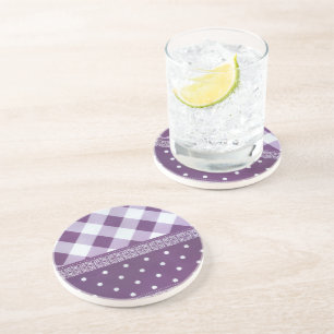 Dessous De Verre En Grès Art de Damas floral à pois à carreaux blancs viole