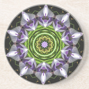 Dessous De Verre En Grès Art de kaléidoscope de mandala floral pourpre