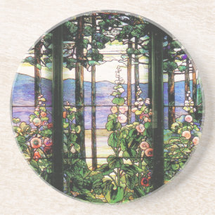 Dessous De Verre En Grès Art de roses trémière de fenêtre en verre teint