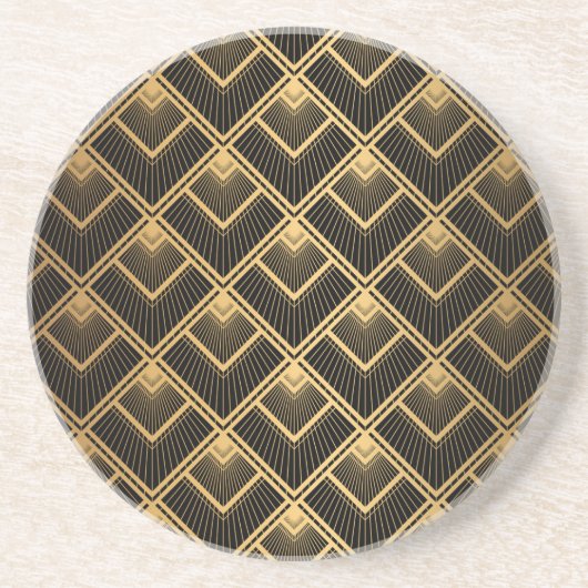 Dessous De Verre En Grès Art Déco Black Gold : Géométrique (Devant)