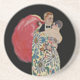 Dessous De Verre En Grès Art déco dansant, Amour et Romance Vintage