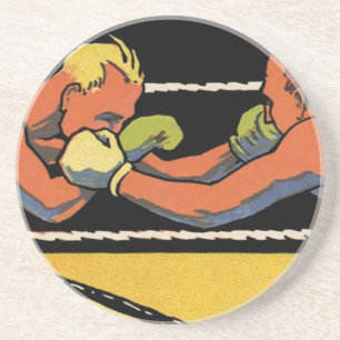 Dessous De Verre En Grès Art Déco vintage de boxe sportive, boxeurs se frap