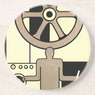 Dessous De Verre En Grès Art Déco vintage roue d'affaires et travailleur de