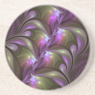 Dessous De Verre En Grès Art fractal abstrait coloré violet pourpre kaki
