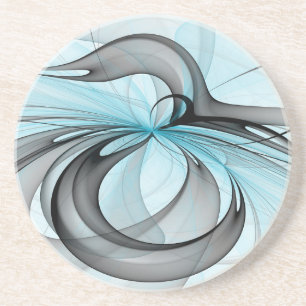 Dessous De Verre En Grès Art fractal moderne gris anthracite abstrait bleu