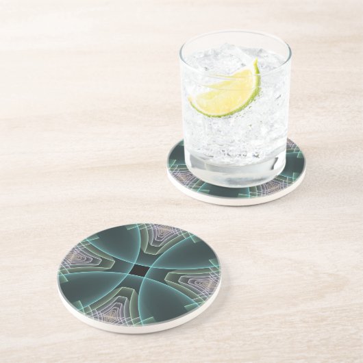 Dessous De Verre En Grès Art graphique géométrique fractal sarcelle moderne (Côté)