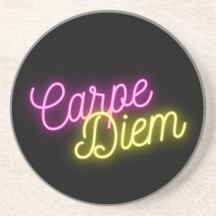 Dessous De Verre En Grès Art moderne Neon Carpe Diem Word