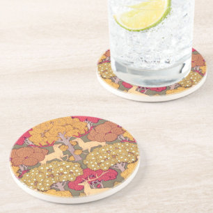 Dessous De Verre En Grès Art nouveau automne érable cerf automne Verneuil