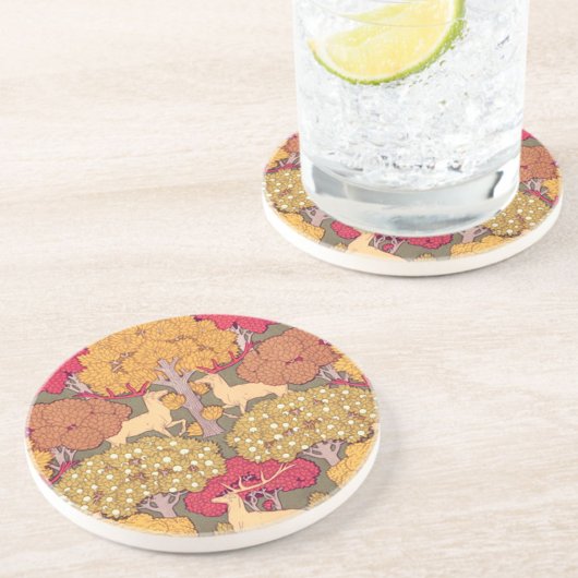 Dessous De Verre En Grès Art nouveau automne érable cerf automne Verneuil