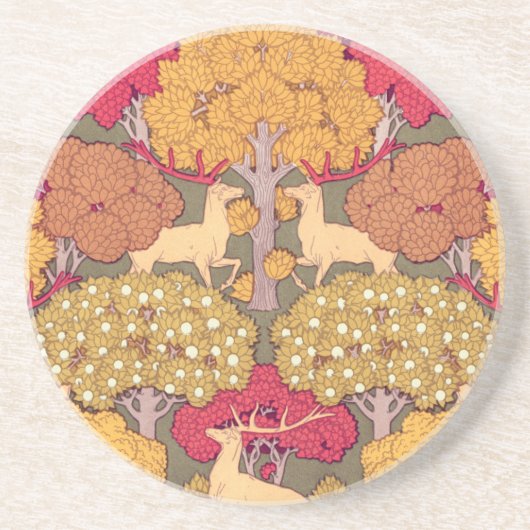 Dessous De Verre En Grès Art nouveau automne érable cerf automne Verneuil (Devant)