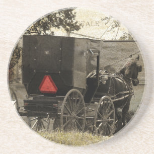 Dessous De Verre En Grès Art numérique de carte postale Amish Horse et Bugg