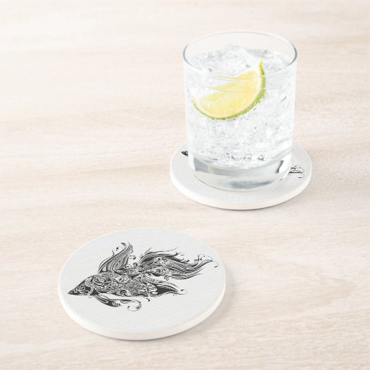 Dessous De Verre En Grès Art Ornat Noir & Blanc (Côté)