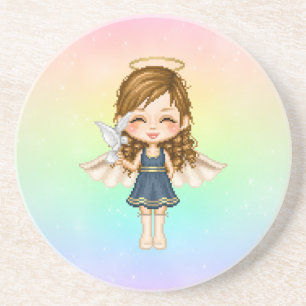 Dessous De Verre En Grès Art Pixel Angel Bleu