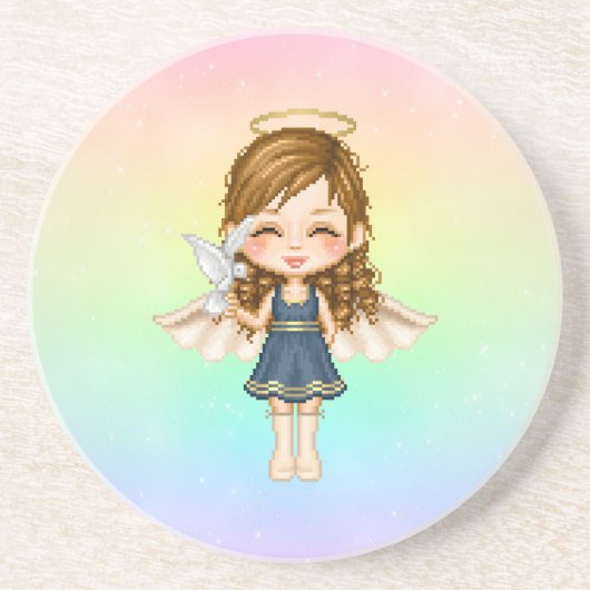 Dessous De Verre En Grès Art Pixel Angel Bleu (Devant)