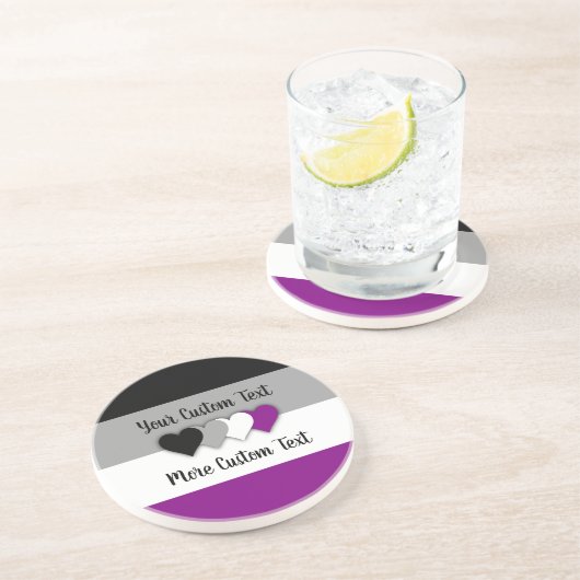 Dessous De Verre En Grès Asexuality pride flag with hearts coaster (Côté)