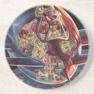 Dessous De Verre En Grès Astronaute de la science-fiction vintage Rocket