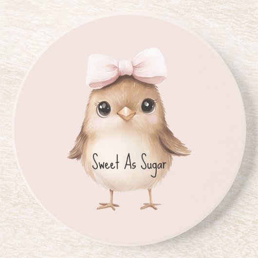 Dessous De Verre En Grès Aussi doux qu'un oiseau au ruban rose (Devant)